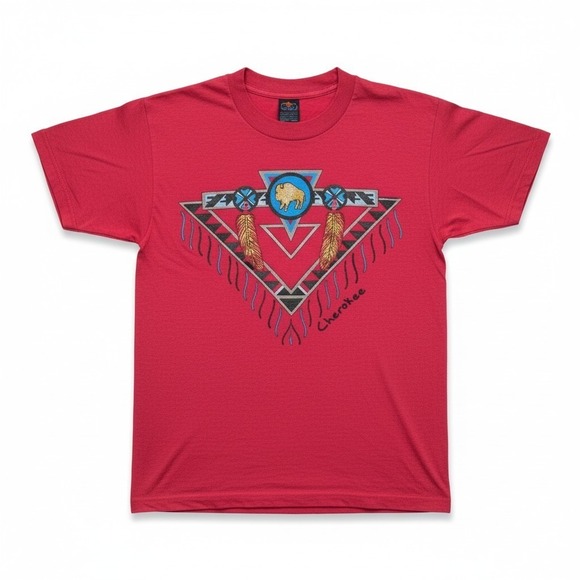 Fruit of the Loom Tops - Fruit of the Loom BEST Cherokee Buffalo Red Pink Graphic T-Shirt, Vintage Medium
